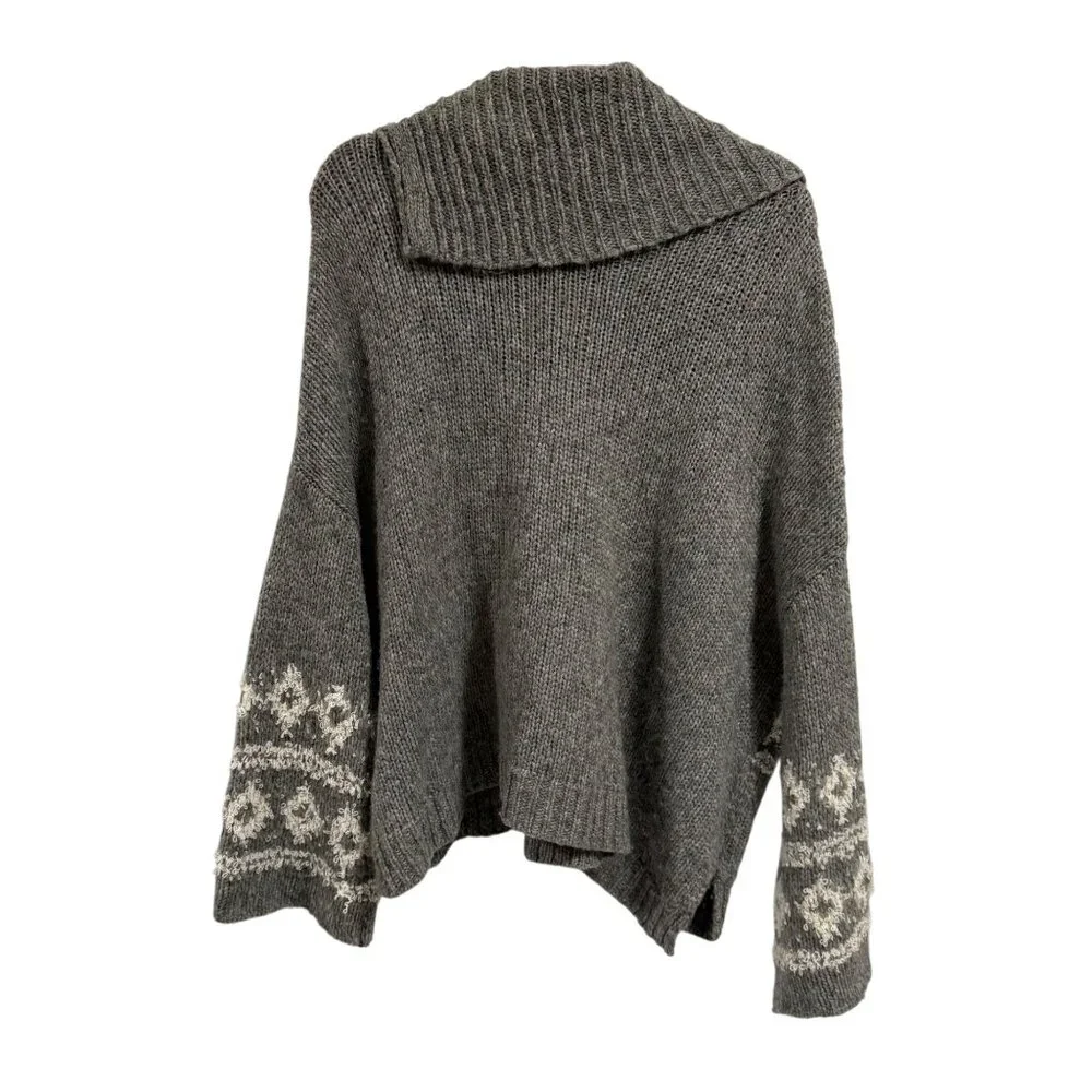 Free People Ragnar Fair Isle Split‎ Neck Wool Blend Pullover Sweater Size S